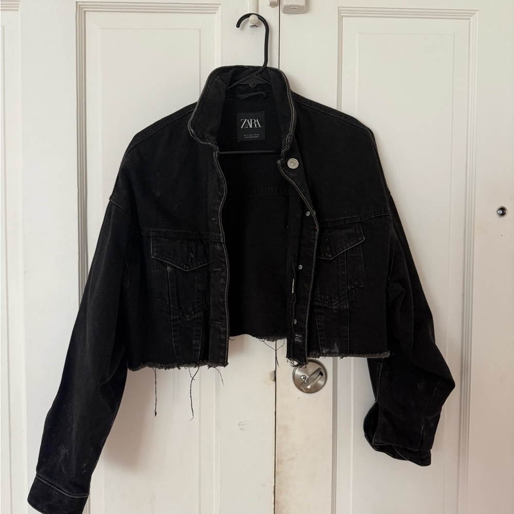 Zara Black Cropped Denim Jacket